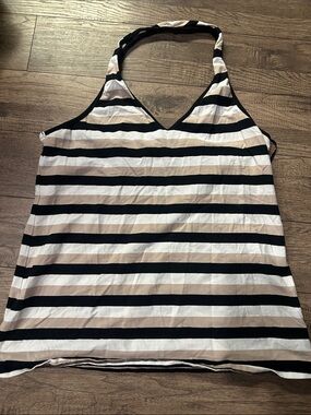 Striped Halter Tank Top in Black and Beige